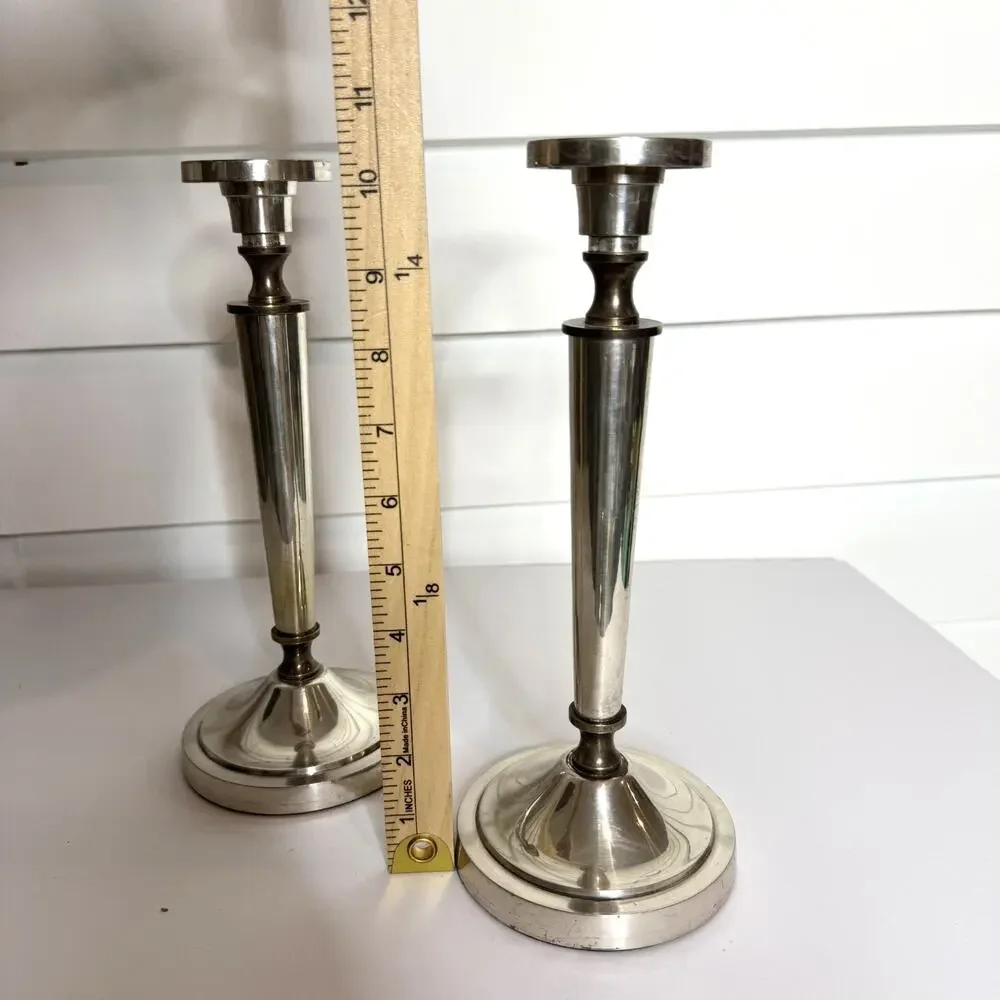 Restoration Hardware Northend Taper Pair of 2 Silver Brass Candle Stick Holders